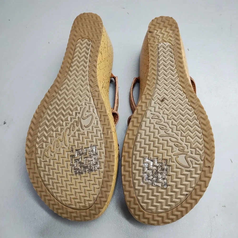 Skechers Cali Beverlee Wedge Sandals Womens US 6.5 Brown Luxefoam Open Toe EUC